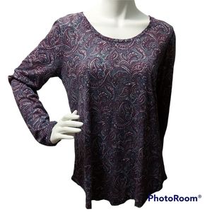Lucky Brand Purple Paisley Boho Print Long Sleeve Top Size L